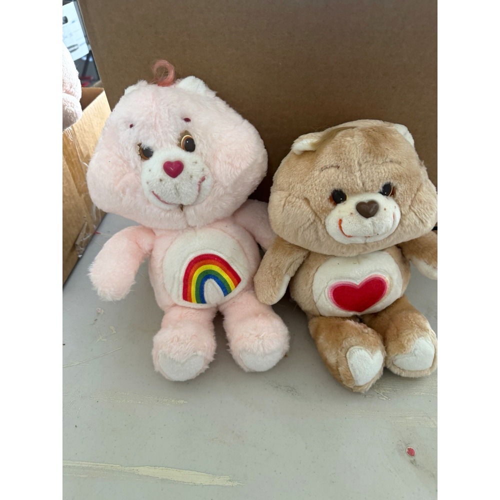 Lot of 2 Vintage Care Bears 80s Kenner Plush - Pink Cheer Bear & Tenderheart